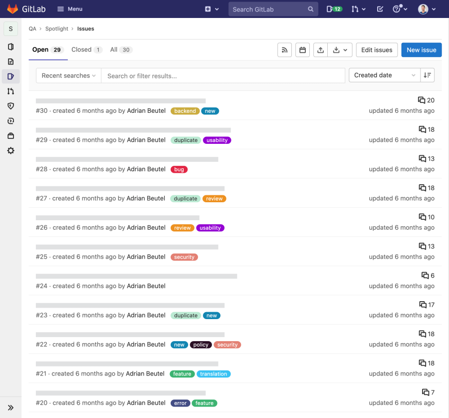 GitLab issues linked to test cases