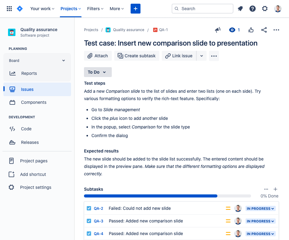 How to Write & Manage Test Cases in Jira - YXNzZXRzL2NvbnRlbnQvaG93LXRvLXdyaXRlLW1hbmFnZS10ZXN0LWNhc2VzLWppcmEvamlyYS10ZXN0LWNhc2UucG5n