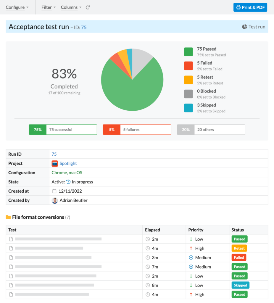 Flexible Print & PDF Reports - Export, Share & Review - YXNzZXRzL3NjcmVlbnNob3RzL3J1bnMtcmVzdWx0cy1wcmludC10YWJsZXMtdG9vbGJhci5wbmc