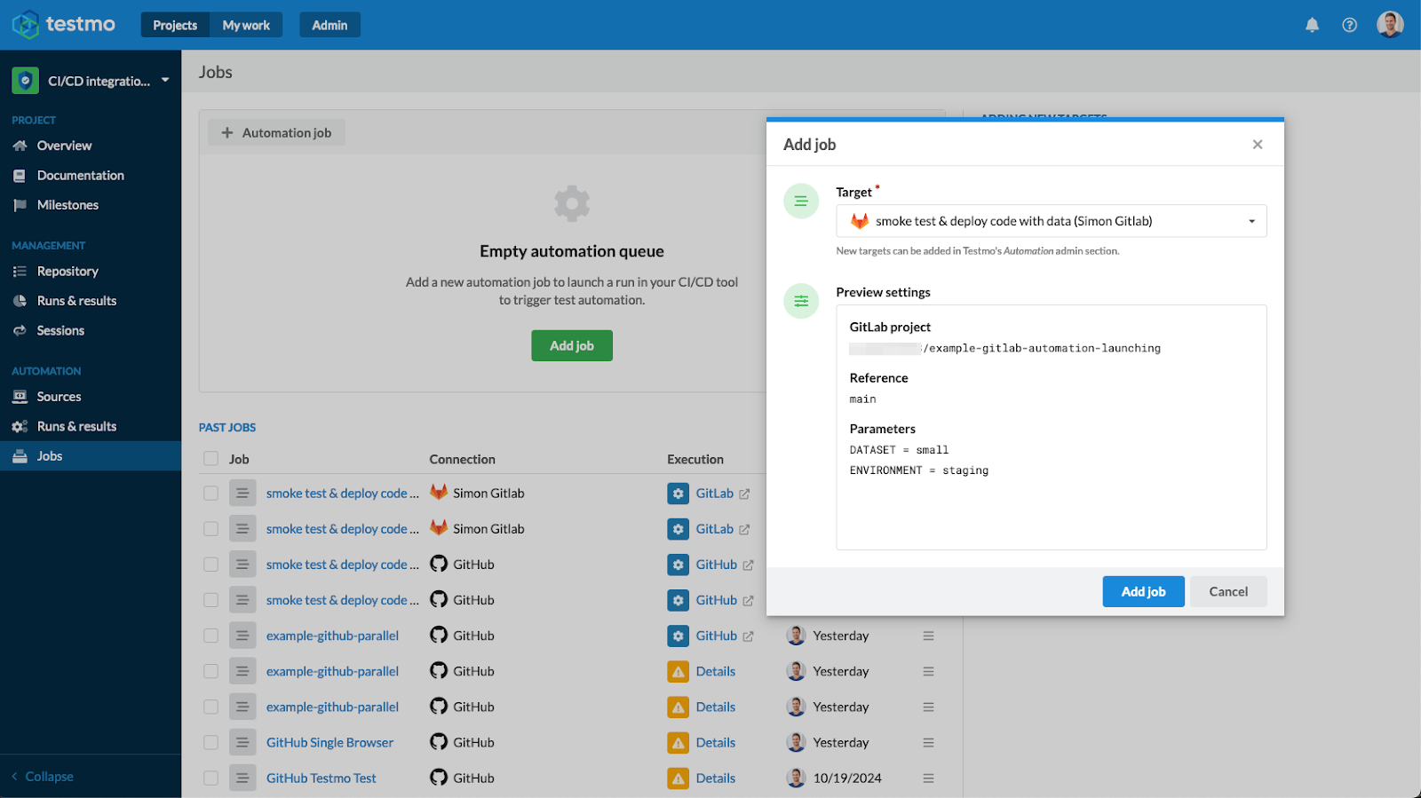 Add an Automation Job to launch your automation in GitLab CI/CD
