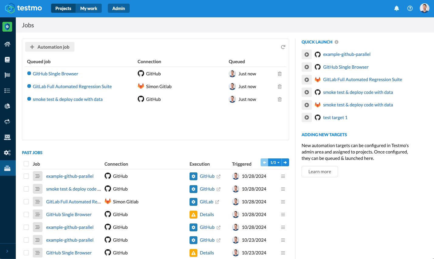 Launch test automation from Testmo